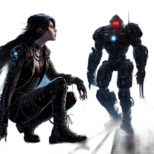 robot, concept art, comic book art, cyberpunk transparent PNG cut-out