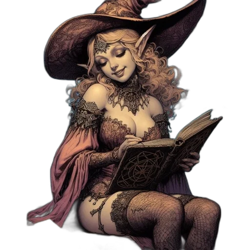 hat, staff, dress, fantasy art transparent PNG cut-out