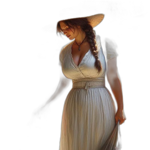 dress, hat, staff, jewelry transparent PNG cut-out