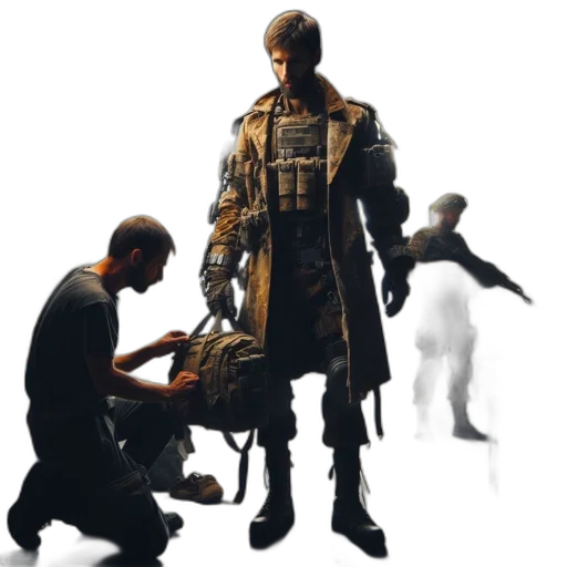 staff, weapon, jacket, robot transparent PNG cut-out