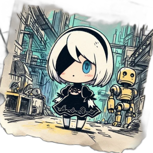 robot, jacket, dress, weapon transparent PNG cut-out