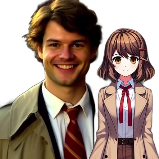 jacket, face, creature, staff transparent PNG cut-out