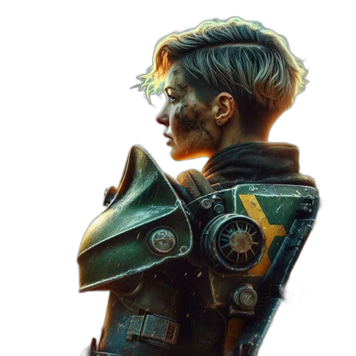 face, jacket, staff, robot transparent PNG cut-out