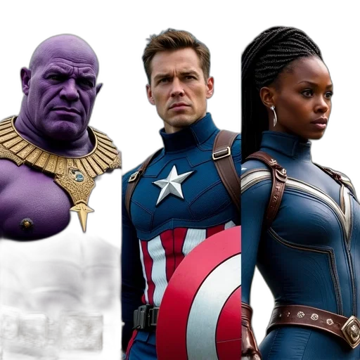 comic book art, concept art, side-by-side, comparison transparent PNG cut-out