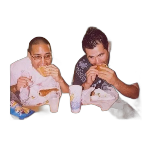 food, vaporwave, two, men transparent PNG cut-out
