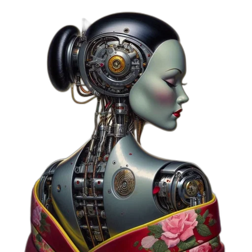 robot, dress, face, cyberpunk transparent PNG cut-out