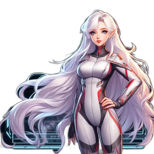 hair, robot, dress, staff transparent PNG cut-out