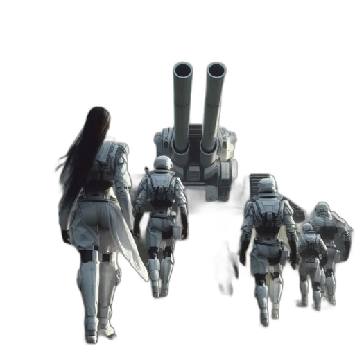 robot, weapon, concept art, 3d render transparent PNG cut-out