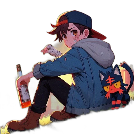 jacket, bottle, hat, weapon transparent PNG cut-out