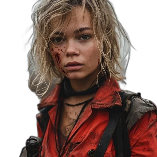 jacket, face, hair, weapon transparent PNG cut-out