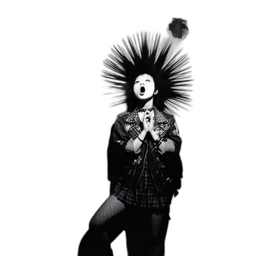 mask, hair, jacket, staff transparent PNG cut-out