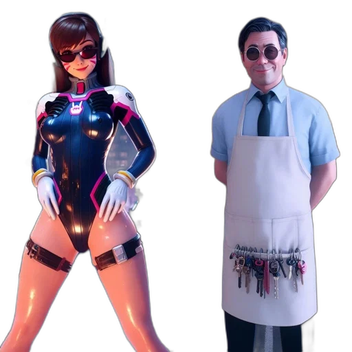 concept art, 3d render, comic book art, two transparent PNG cut-out
