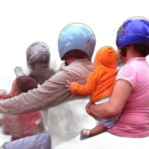 family, rides, motorcycle, helmets transparent PNG cut-out