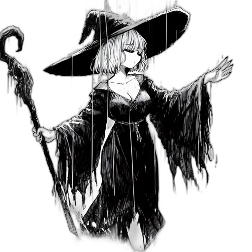 staff, hat, dress, weapon transparent PNG cut-out