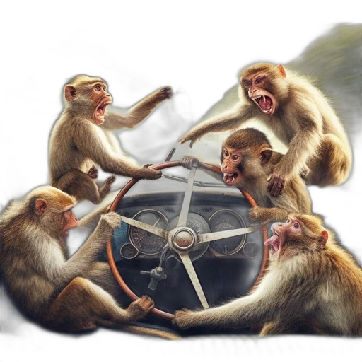 concept art, photorealistic, five, monkeys transparent PNG cut-out