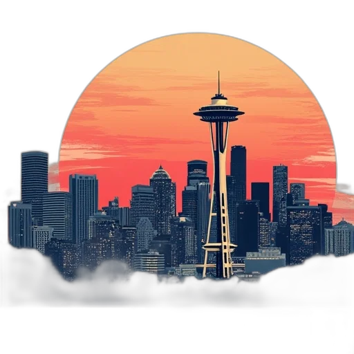 concept art, seattle, skyline, slim transparent PNG cut-out