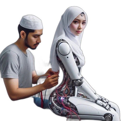 robot, concept art, cyberpunk, photorealistic transparent PNG cut-out