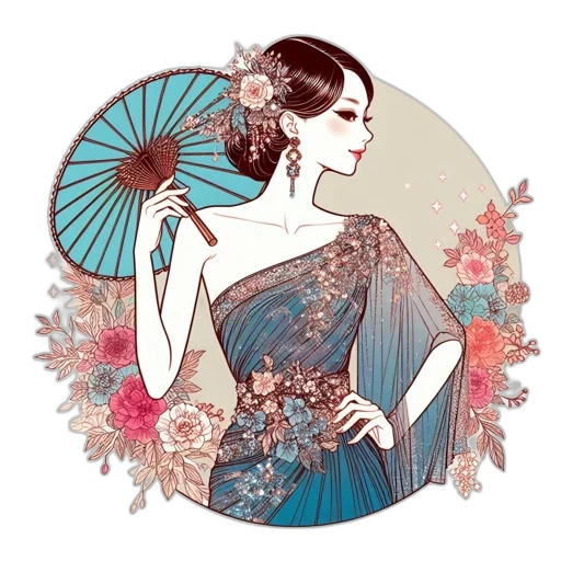 dress, jewelry, umbrella, fantasy art transparent PNG cut-out