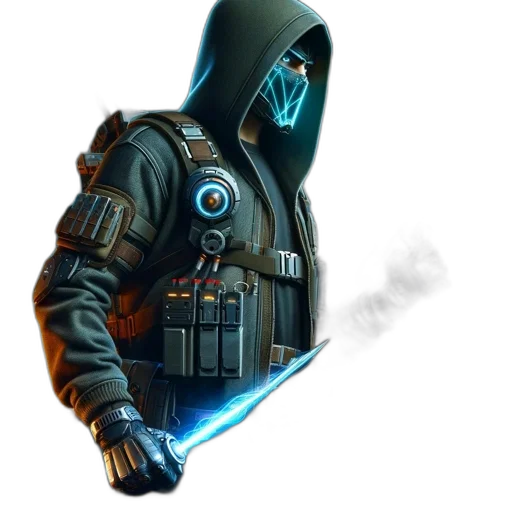 jacket, weapon, mask, staff transparent PNG cut-out