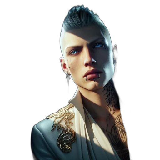jacket, face, hair, staff transparent PNG cut-out