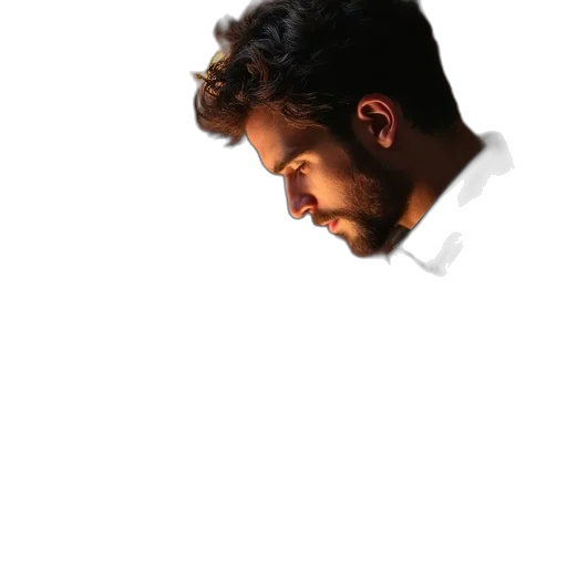 face, hair, jacket, staff transparent PNG cut-out