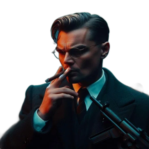 weapon, face, jacket, staff transparent PNG cut-out