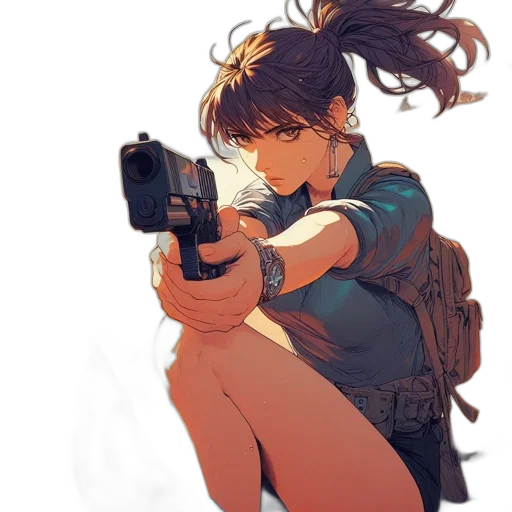 weapon, jacket, staff, anime transparent PNG cut-out