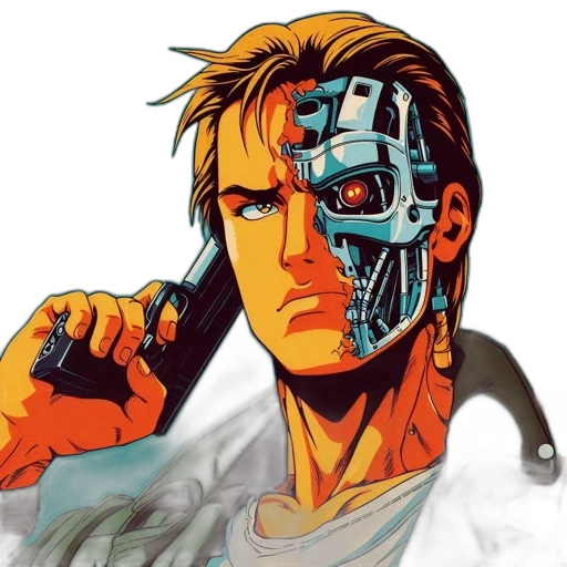 robot, face, cyberpunk, comic book art transparent PNG cut-out