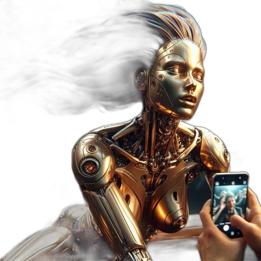 robot, concept art, cyberpunk, photorealistic transparent PNG cut-out