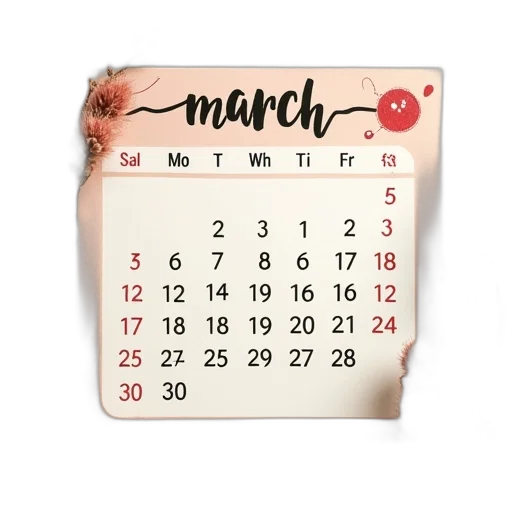 march, calendar transparent PNG cut-out