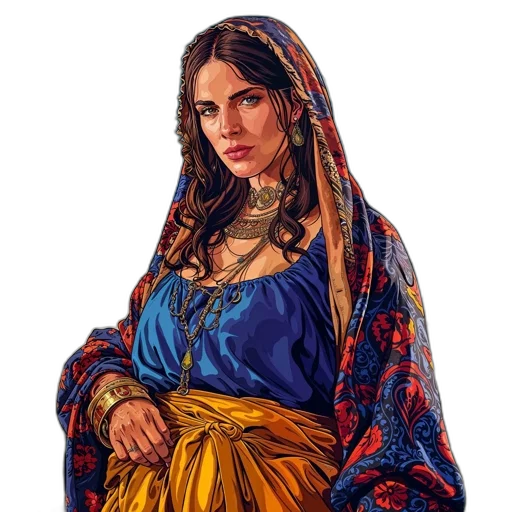 dress, jewelry, face, oil painting transparent PNG cut-out