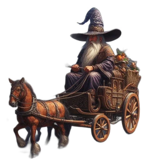 hat, car, staff, fantasy art transparent PNG cut-out