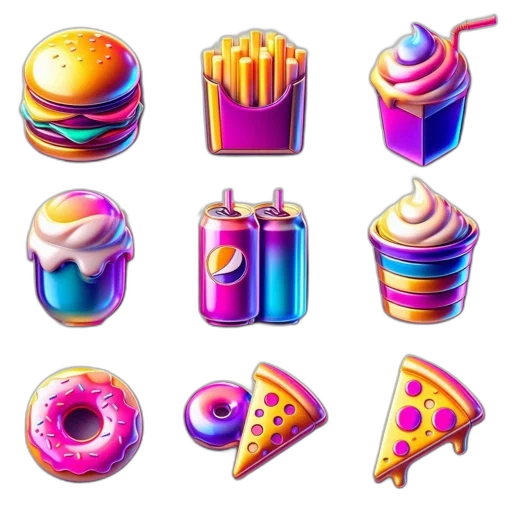 food, concept art, vaporwave, 3d render transparent PNG cut-out