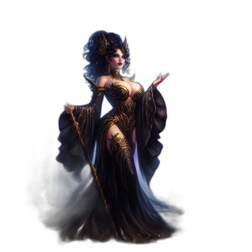 dress, staff, crown, fantasy art transparent PNG cut-out