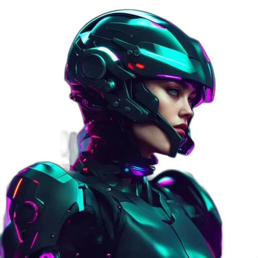 robot, face, jacket, cyberpunk transparent PNG cut-out