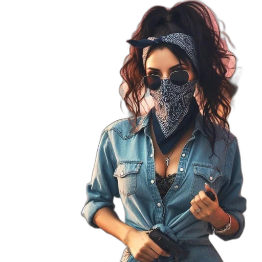 mask, jacket, face, weapon transparent PNG cut-out