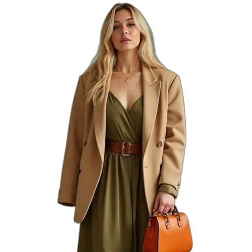 jacket, dress, earth tones, golden transparent PNG cut-out