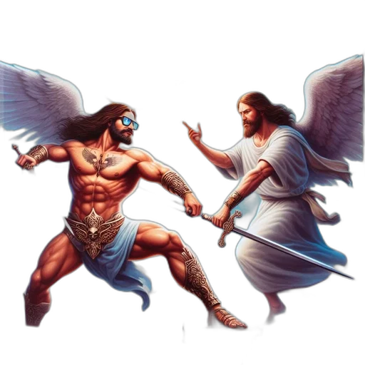 concept art, fantasy art, comic book art, two transparent PNG cut-out