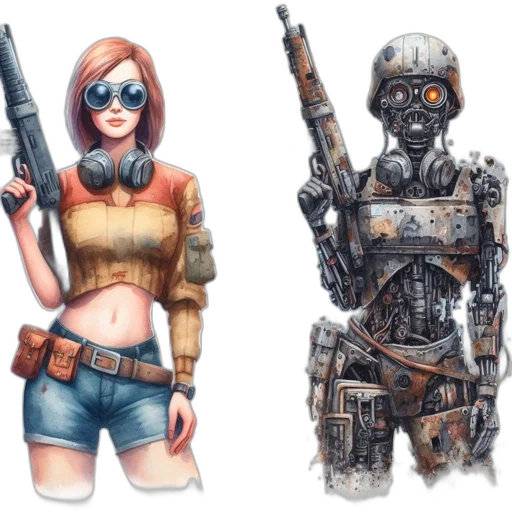 robot, concept art, comic book art, pixel art transparent PNG cut-out