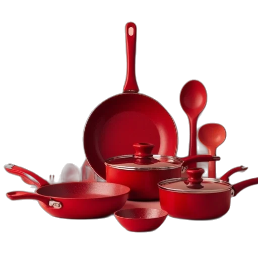 3d render, red, kitchen, cookware transparent PNG cut-out