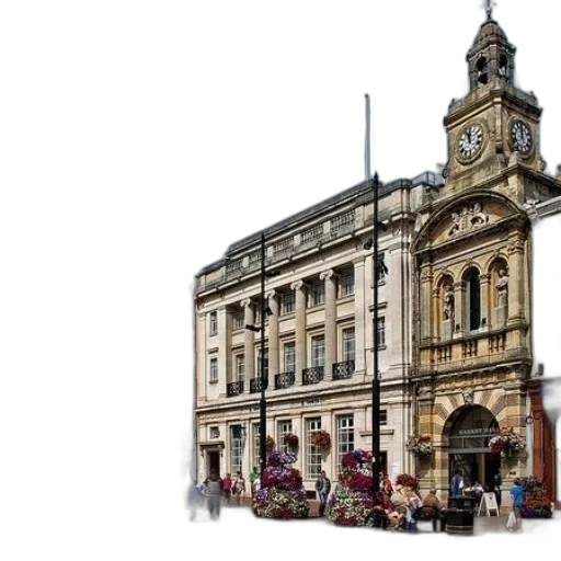 building, photorealistic, city street, bustling transparent PNG cut-out