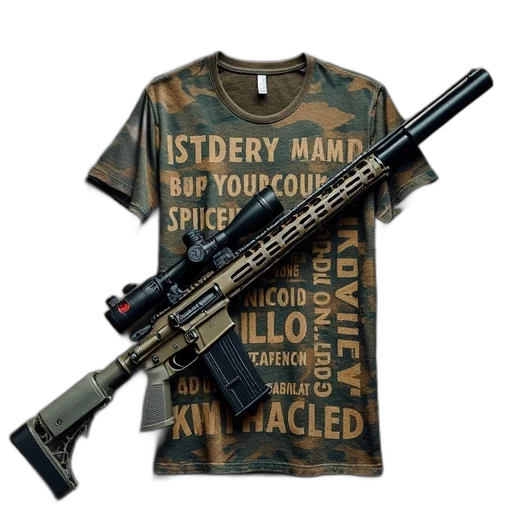weapon, camo, rifle, shirt transparent PNG cut-out