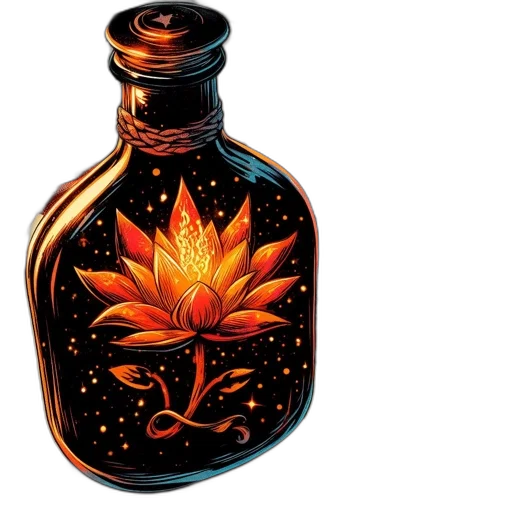 bottle, flower, crown, photorealistic transparent PNG cut-out