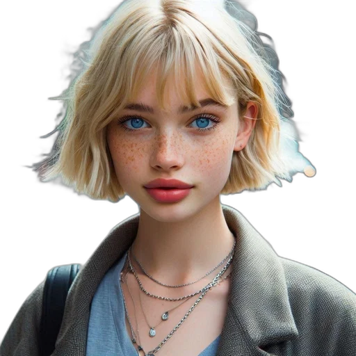 jewelry, face, jacket, hair transparent PNG cut-out