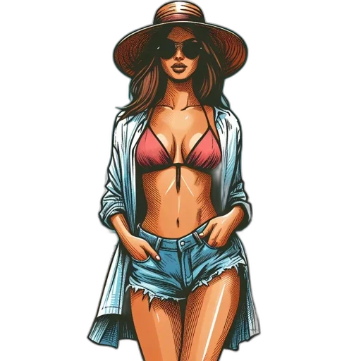 jacket, hat, dress, comic book art transparent PNG cut-out