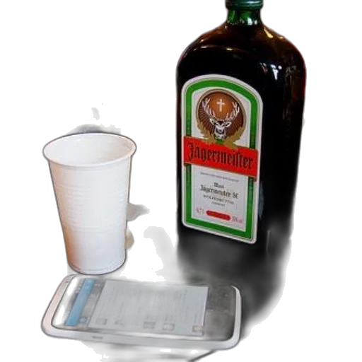 bottle, food, jagermeister, sits transparent PNG cut-out