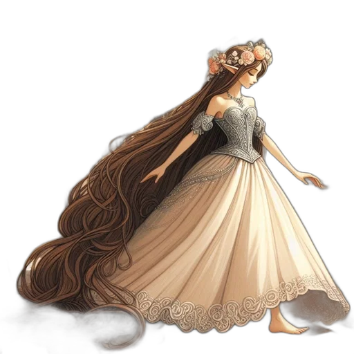 dress, hair, crown, concept art transparent PNG cut-out