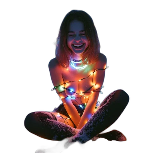 concept art, 3d render, neon lights, young transparent PNG cut-out