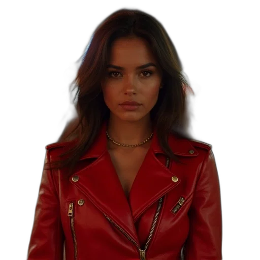 jacket, face, jewelry, hair transparent PNG cut-out