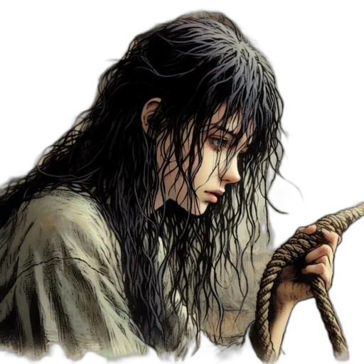 hair, staff, sword, face transparent PNG cut-out